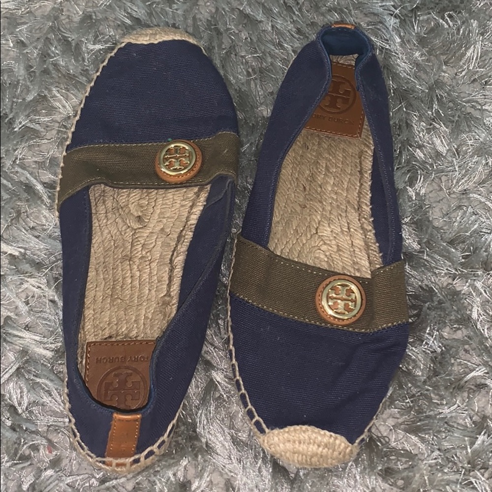 Size 9 Tory Burch navy espadrilles with dust bag